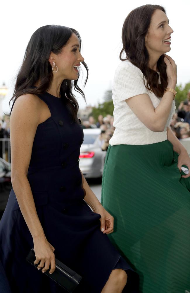 Meghan and the New Zealand Prime Minister appeared to share a warm exchange as they made their way inside. Picture: AP Photo/Kirsty Wigglesworth