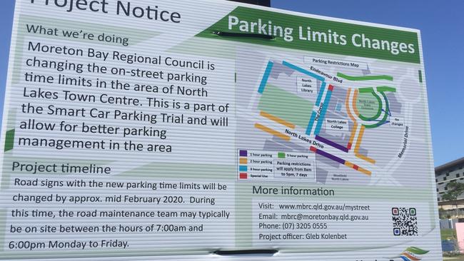 Moreton Bay Regional Council has been keeping commuters up to date on its smart parking scheme launched in North Lakes today. Picture: Marcel Baum