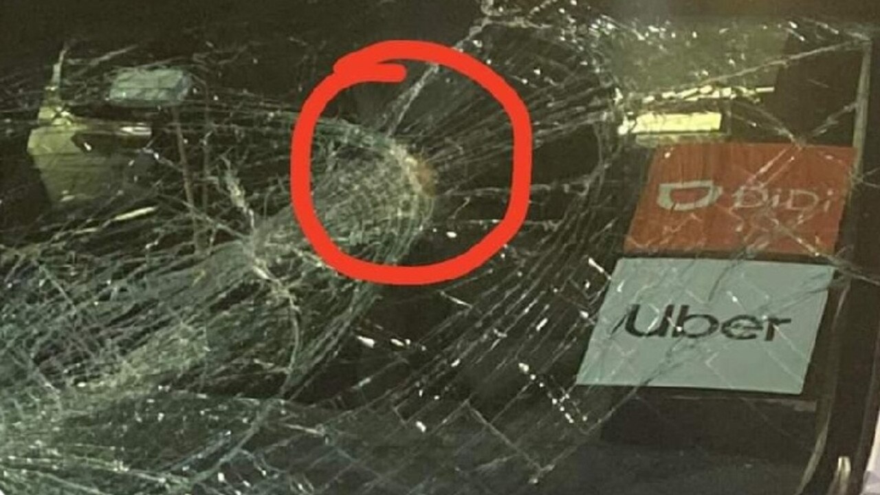 The red circle highlights the hair that was left in the shattered windscreen of the Uber vehicle.