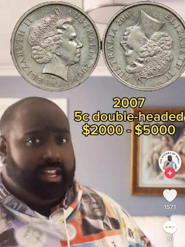 The 2007 double-headed 5c coin is worth thousands. Picture: TikTok@thehistoryofmoney