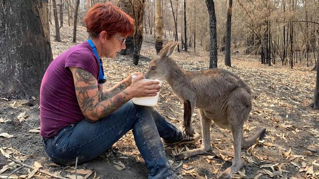 Rae Harvey at Wild2Free sanctuary outside Bateman’s Bay, which was destroyed in the bushfires.