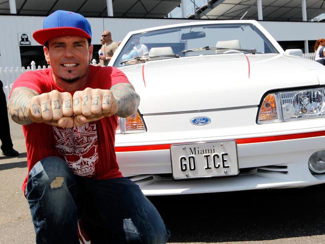 LONG POND, PA - JUNE 10: Actor Vanilla Ice poses for photos in the infield before the start of the NASCAR Sprint Cup Series Pocono 400 presented by #NASCAR at Pocono Raceway on June 10, 2012 in Long Pond, Pennsylvania. Streeter Lecka/Getty Images for NASCAR/AFP== FOR NEWSPAPERS, INTERNET, TELCOS & TELEVISION USE ONLY ==