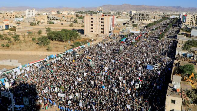 Yemenis march in solidarity with the people of Gaza on November 24, 2023, in the Houthi-controlled capital Sanaa. Picture: MOHAMMED HUWAIS / AFP