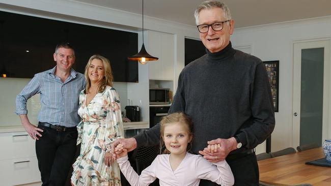 Under one roof: Andre and Louise Kersting (back) at home in Brighton with their daughter Zoe, 6, and “opi” Wilfred Kersting. Picture: Ian Currie