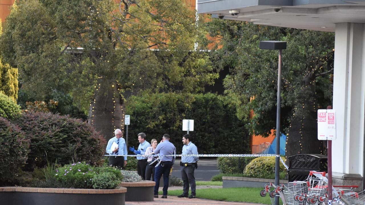 The crime scene at Grand Central Toowoomba after a 75-year-old was critically injured during an alleged robbery on February 6, 2023. Picture: Peta McEachern