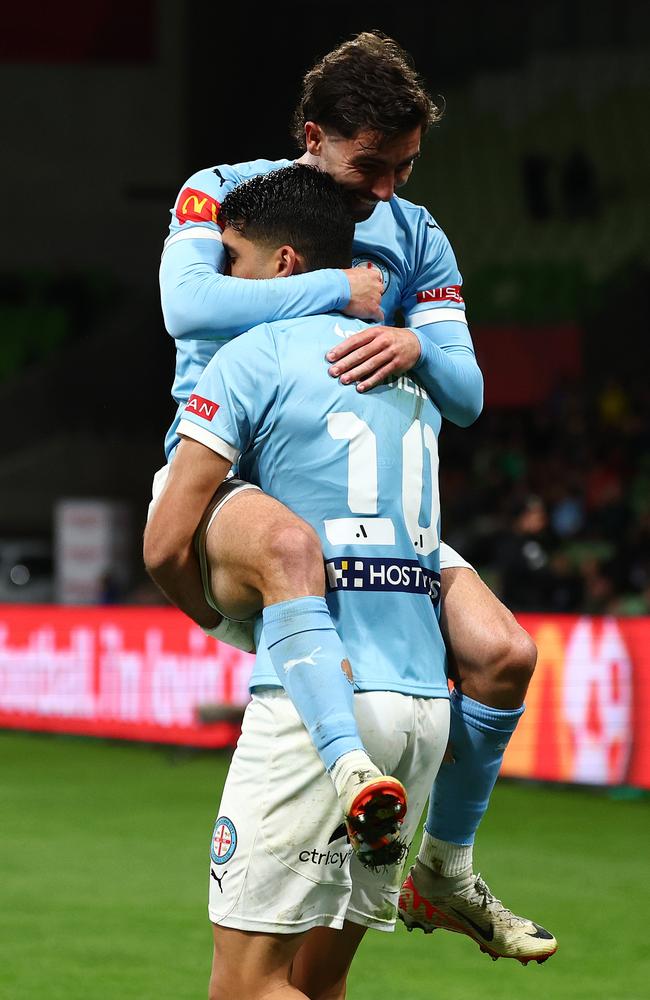 Callum Talbot and Yonatan Cohen celebrate a goal. Picture: Getty Images