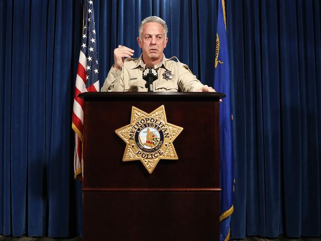 Clark County Sheriff Joe Lombardo on release of the police report in Las Vegas today. Picture: AP