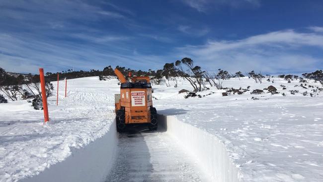 A snow dump in mid-June saw deep snow on the Pinnacle Road near the top of kunanyi/Mt Wellington. Picture: Hobart City Council