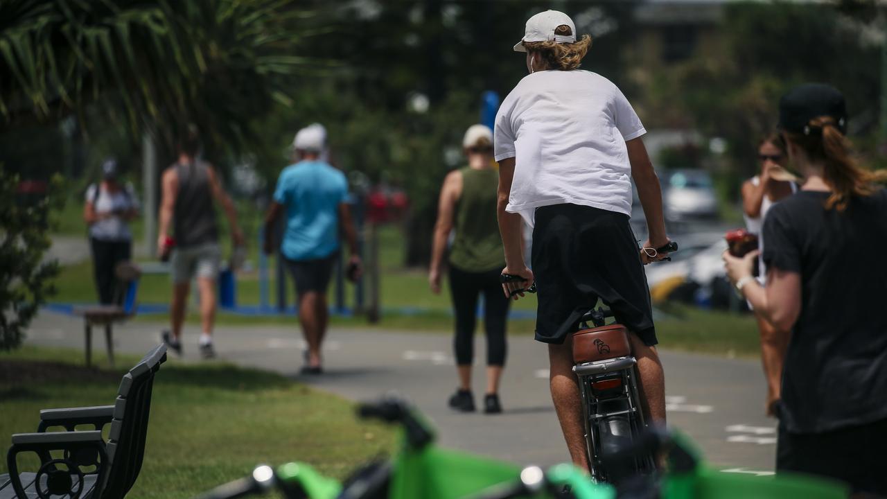 Even if e-bikes stick to the speed limit, 25km/h seems far too fast to silently slip between pedestrians, prams and pets. Picture: Glenn Campbell.