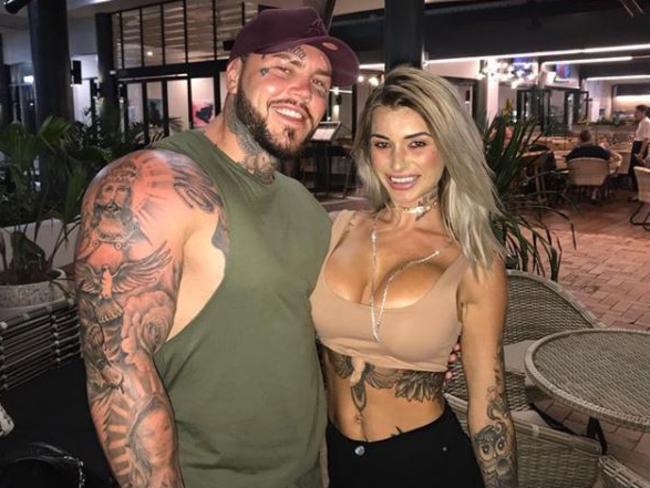 Benjamin ‘Notorious’ Geppert and his equally heavily tattooed glamour girlfriend Allaina just embarking on their eventful holiday.