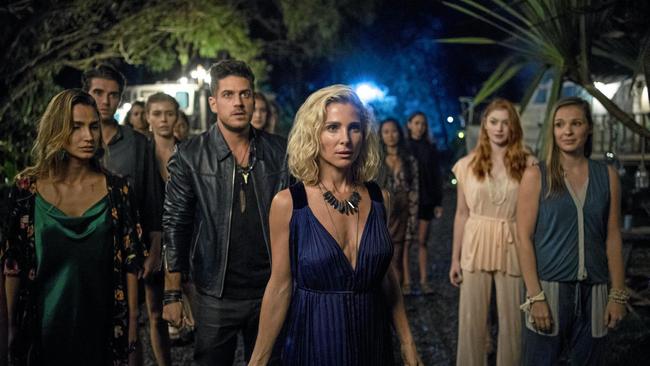 Elsa Pataky, centre, in a scene from the TV series Tidelands. Supplied by Netflix. Picture: Jasin Boland/Netflix