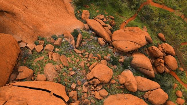 Boulders can be seen on the 600 million-year-old rock. Picture: Voyages indigenous Tourism Australia