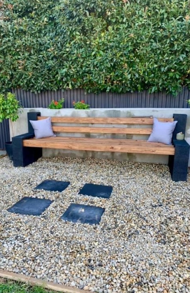 The savvy mother-of-three Diele built a besser block outdoor bench. Picture: Supplied
