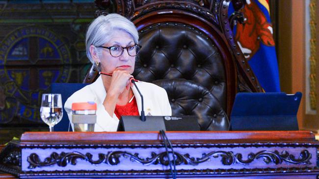 Lord Mayor Sandy Verschoor during Adelaide City Council meeting at Adelaide Town Hal in April last year. Picture: Brenton Edwards