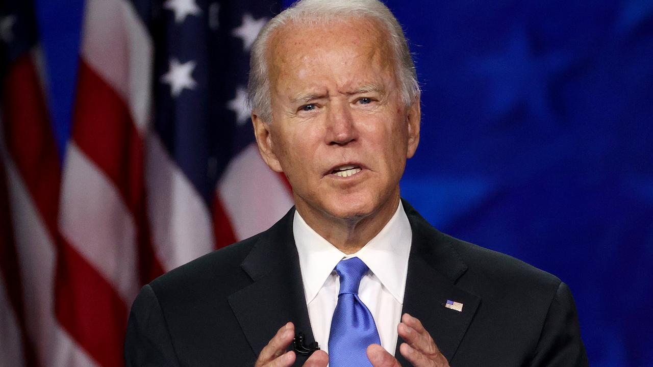 Joe Biden delivers his acceptance speech. Picture: Win McNamee/Getty Images/AFP