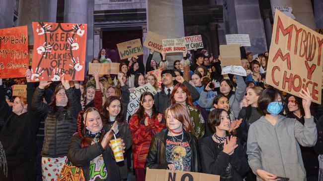 Thousands participate in the Solidarity Abortion Rights Rally in Adelaide. Picture: Brenton Edwards