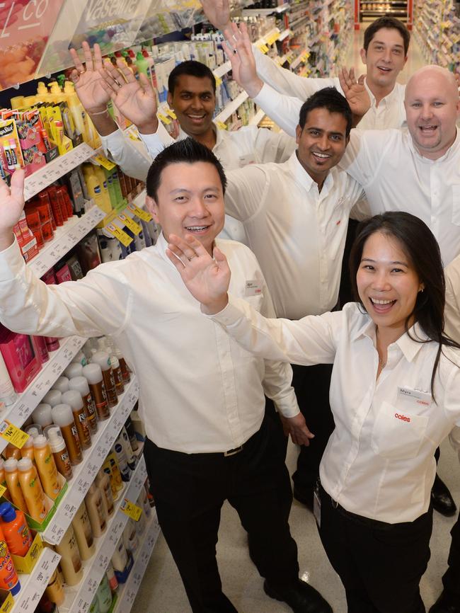 Staff at the Coles store at old Dimmeys on Swan Street Richmond. Picture: Kylie Else