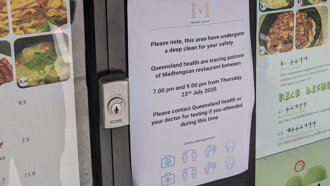 Signs out the front of the Madtongsan IV Korean restaurant at Market Square Sunnybank. Picture: Alex Treacy