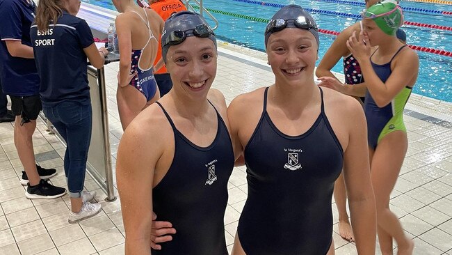 The Martin sisters Sophie, left, and Isabella, from St Margaret’s Anglican College who now swims with the Somerville House Swim Club.