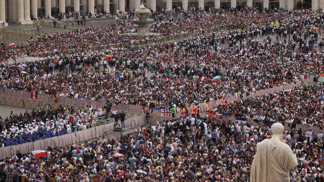 People gather for the Regina Caeli prayer in St. Peter's Square in Vatican City. Picture: Dan Kitwood/Getty Images
