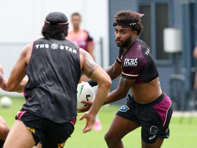 Ezra Mam at Brisbane Broncos training at Red Hill. Picture: Adam Head