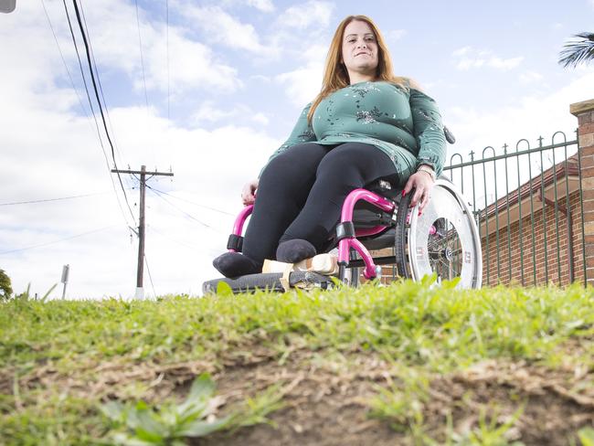 Fairfield Advance - Pauline David (36, pictured) is a Fairfield resident who uses a wheelchair to get around.  Pauline has difficulties making her way from her home to Fairfield CBD because the footpaths and dropped curbs are old or not able to be used safely by a wheelchair bound person.  Photographs taken near to her home in Fairfield NSW Australia