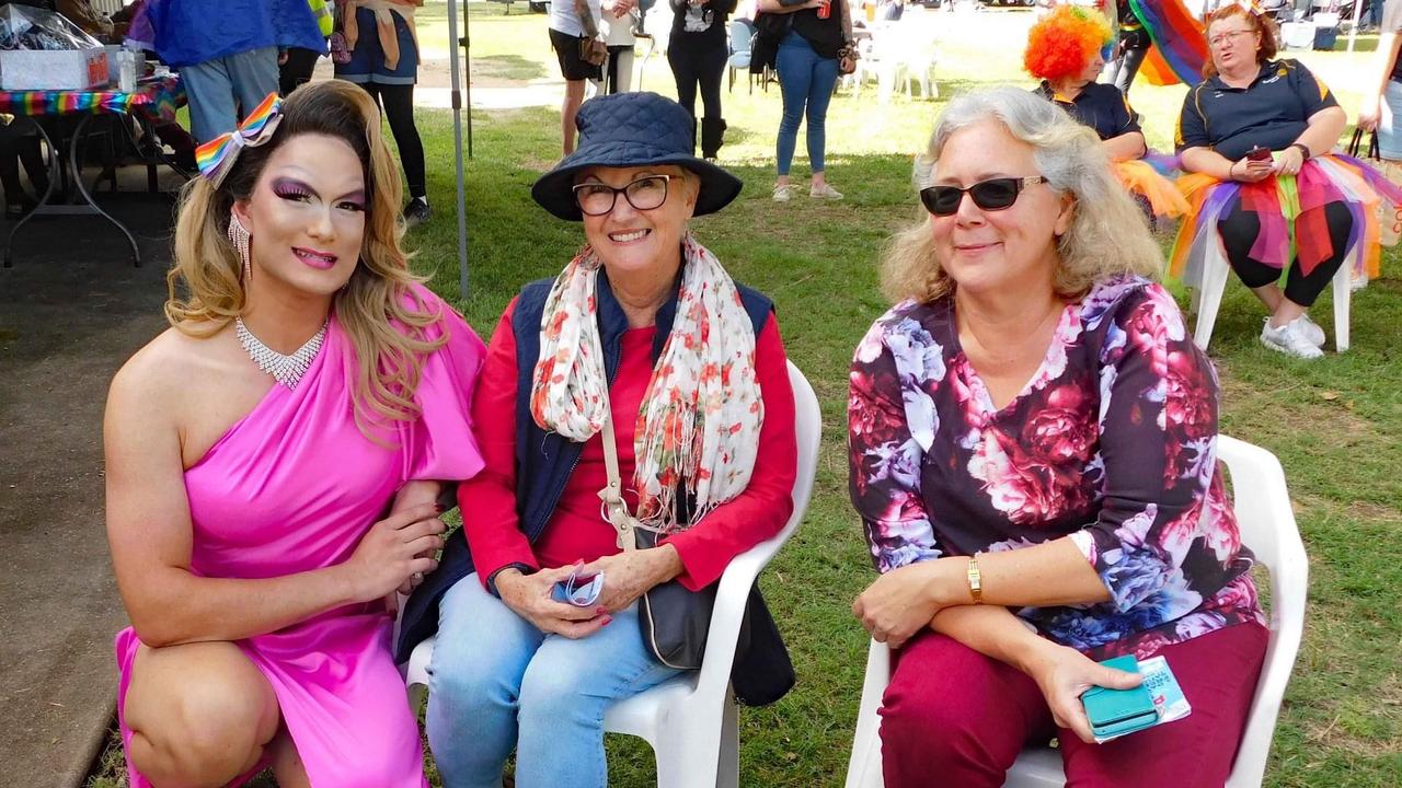 Drag queen Felisha Coppaload with Pride Picnic in the Park guests in Biloela on June 4, 2022. Picture: Jen Gourley