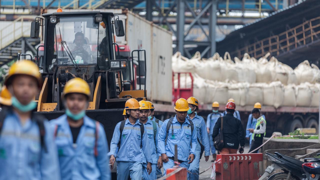 Employees at Indonesia Morowali Industrial Park (IMIP) in Morowali, Central Sulawesi, Indonesia. Picture: Garry Lotulung