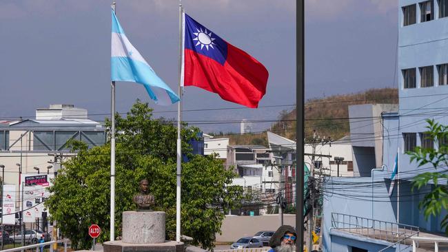 The flags of Honduras and of the Republic of China at the Republic of China Square in Tegucigalpa. Pictured: AFP.