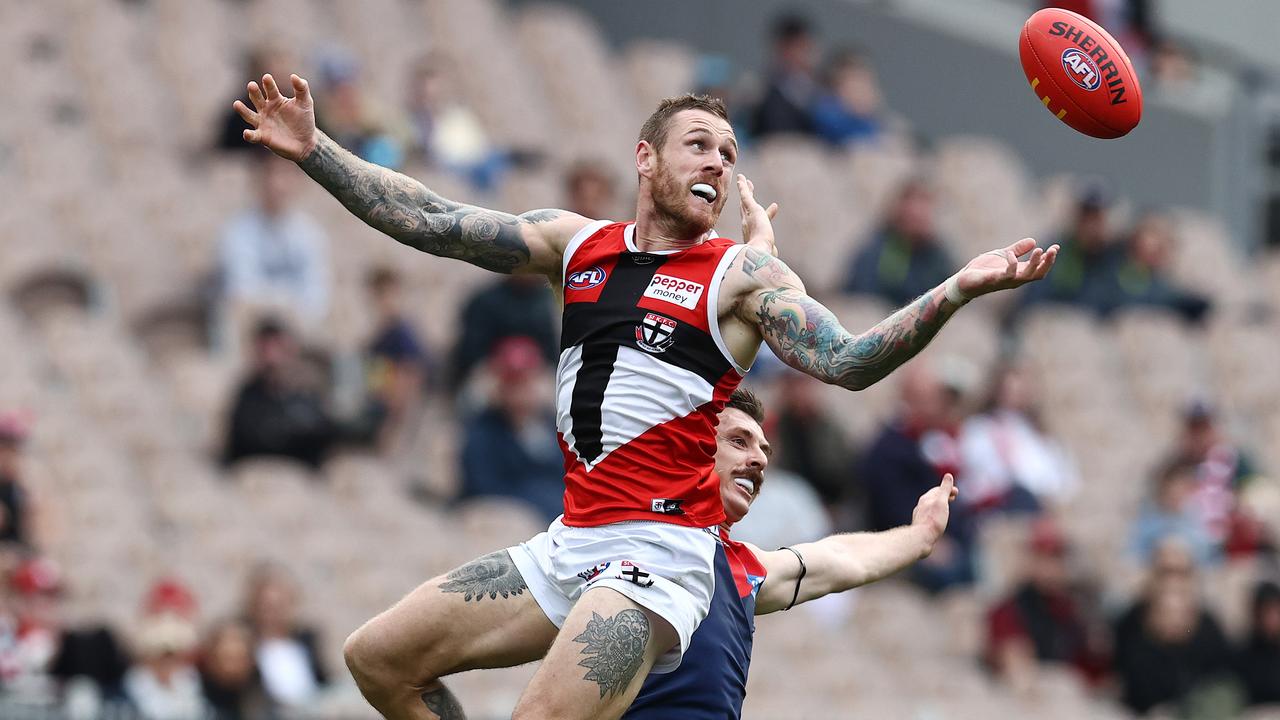 Jake Lever went head-to-head with St Kilda forward Tim Membrey in round 8. Picture: Michael Klein