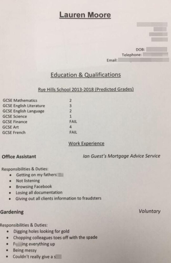 Surely Lauren will be inundated with job offers after this CV.