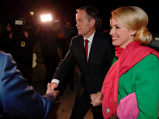 Labor leader Bill Shorten Arrives at the National Press Club with his wife Chloe for the election debate with prime minister Malcolm Turnbull. Picture: Jason Edwards