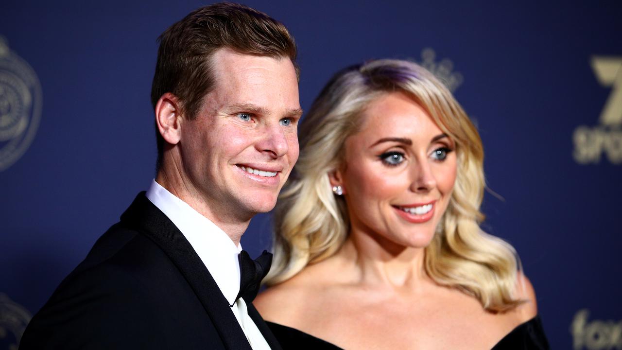 MELBOURNE, AUSTRALIA - FEBRUARY 10: Steve Smith (L) and wife Dani Willis arrive ahead of the 2020 Cricket Australia Awards at Crown Palladium on February 10, 2020 in Melbourne, Australia. (Photo by Graham Denholm/Getty Images)