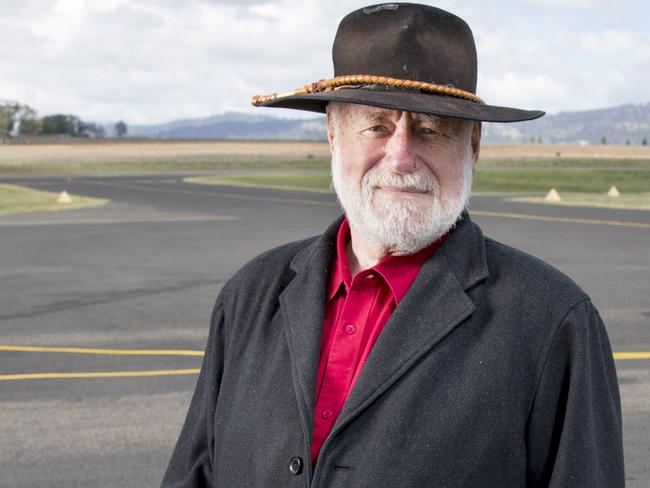 19/04/2019: Phillip Adams stands on the tarmac of Scone Airport in the Hunter Valley after news of his un-ceremonial expulsion from Qantas' exclusive Chairman's Lounge. PIC: Peter Stoop for The Australian