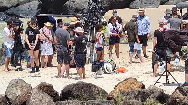 Filming of Young Rock at Froggy's Beach, Coolangatta on Monday. Picture: Facebook