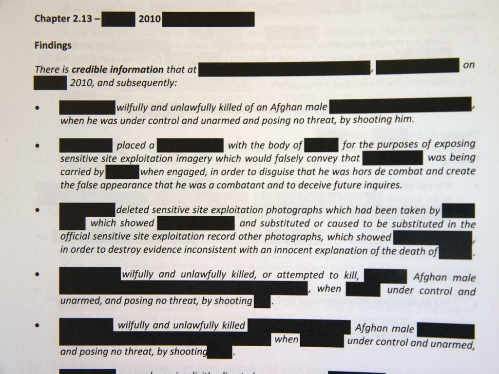 A redacted page of the report listing some of the findings. Picture: NCA NewsWire /Gary Ramage