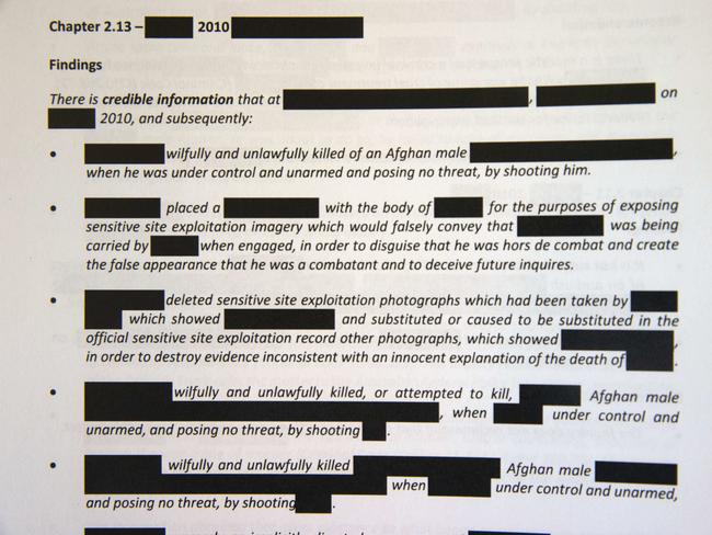 A redacted page of the report listing some of the findings. Picture: NCA NewsWire /Gary Ramage