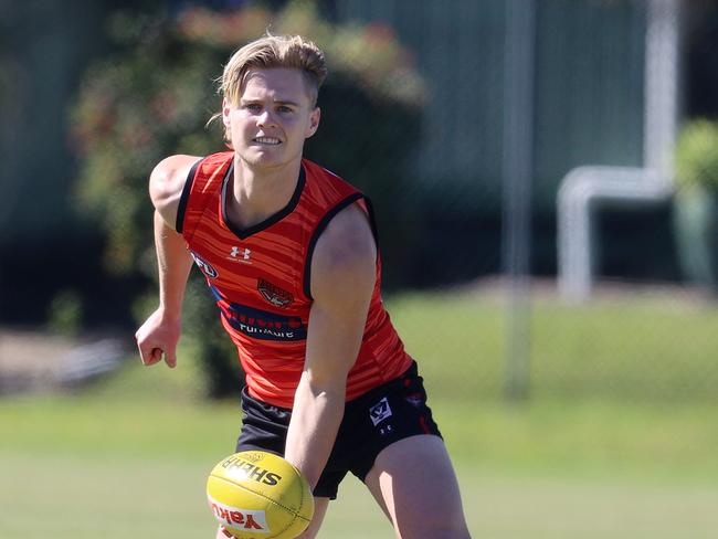 Essendon training on outside ground at Metricon Stadium on the Gold Coast. 15/07/2020. Ned Cahill of the Bombers   at training today    . Pic: Michael Klein