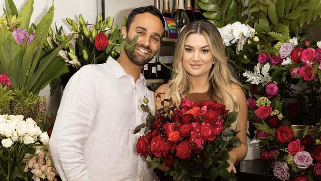 Sydney couple Ben Lanciano and Chelsea Scutts at Mark The Florist in Darlinghurst.