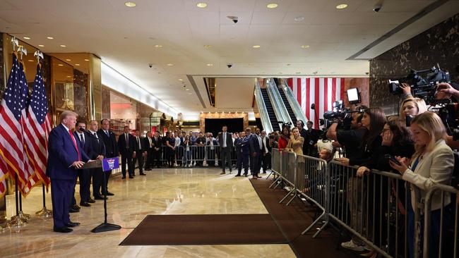 Donald Trump holds a press conference at Trump Tower after a hearing at a New York appeals court on a separate charge. Picture: AFP