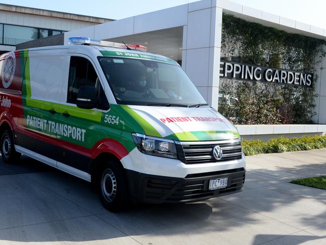 Ambulances at Epping Gardens Aged Care Home. Picture: Andrew Henshaw