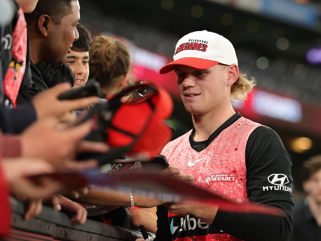 Explosive opening batter Jake Fraser-McGurk meets Renegades fans. Picture: Kelly Defina/Getty Images