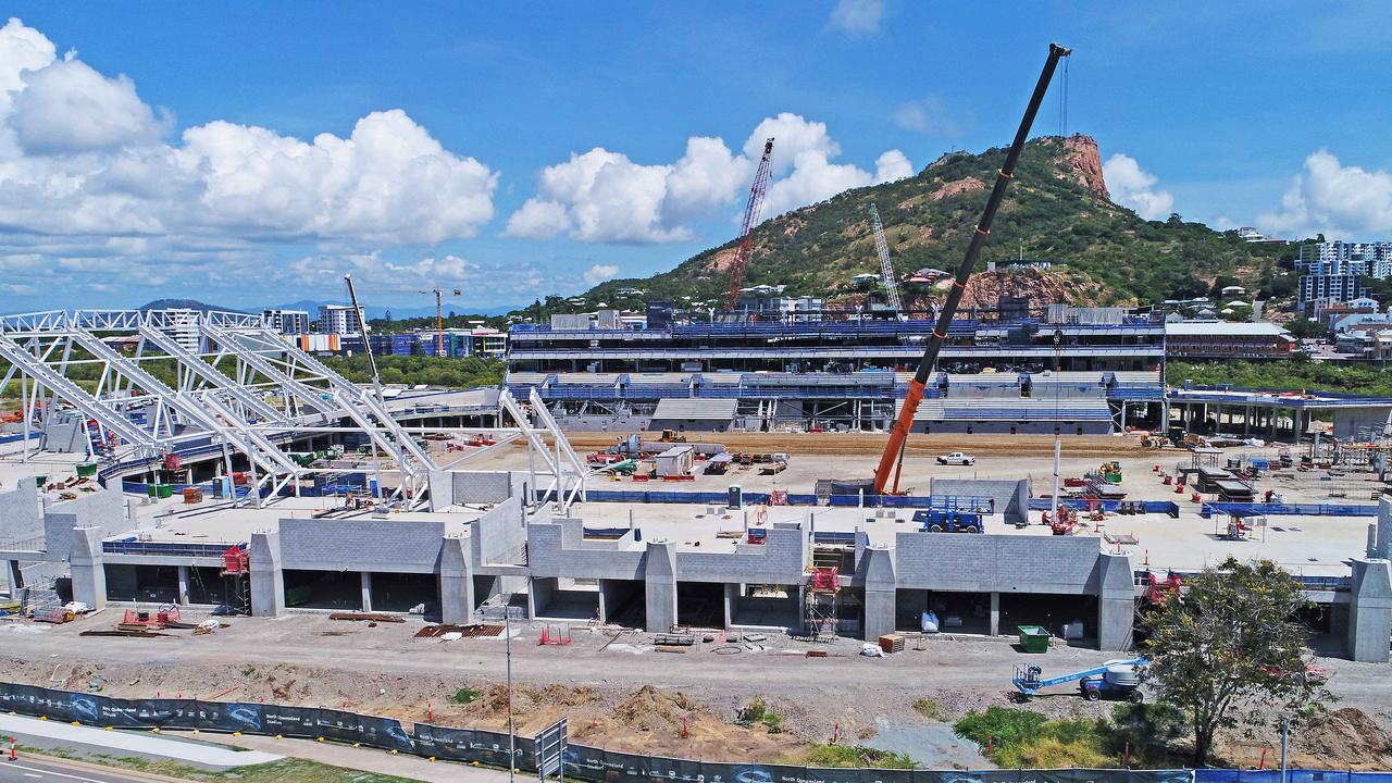 Aerial photos of the new North Queensland Stadium in Townsville during construction in early 2019. Picture: Zak Simmonds