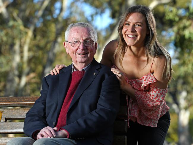 Childhood cancer specialist Dr Michael Rice with ex-patient Christabel Powell. Picture: Tom Huntley