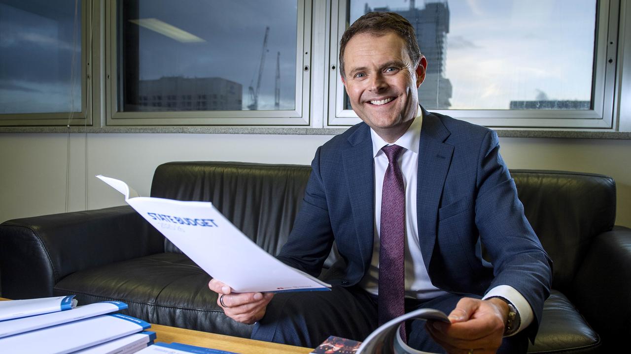 Treasurer Stephen Mullighan working in his office at the State Admin Building preparing the 2025-26 South Australian State Budget. Picture: Mark Brake