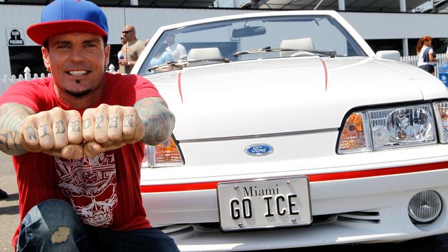 LONG POND, PA - JUNE 10: Actor Vanilla Ice poses for photos in the infield before the start of the NASCAR Sprint Cup Series Pocono 400 presented by #NASCAR at Pocono Raceway on June 10, 2012 in Long Pond, Pennsylvania. Streeter Lecka/Getty Images for NASCAR/AFP== FOR NEWSPAPERS, INTERNET, TELCOS & TELEVISION USE ONLY ==