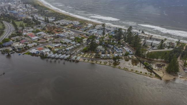 Aerial drone shots of Tuggerah Lakes/The Entrance Channel and the flooding in the region. Picture: @photoslog