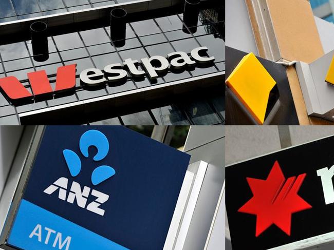 A composite image of signage of Australia's 'big four' banks ANZ, Westpac, the Commonwealth Bank (CBA) and the National Australia Bank (NAB) signage in Sydney, Friday, Oct. 23, 2015. (AAP Image/Joel Carrett) NO ARCHIVING