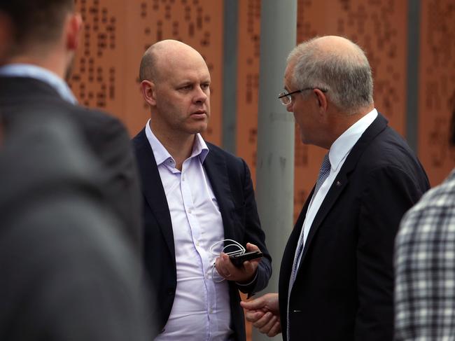 Staffer Andrew Carswell pictured with Prime Minister Scott Morrison in 2019. Picture: Gary Ramage