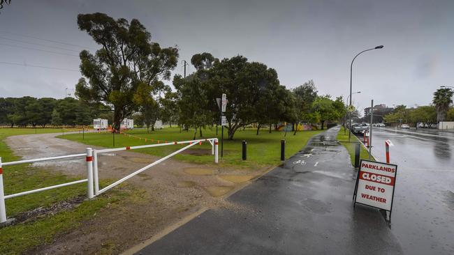 Some of the Royal Adelaide Show parking in the parklands has been closed due to flooding from the rain. Picture: NCA NewsWire / Roy VanDerVegt